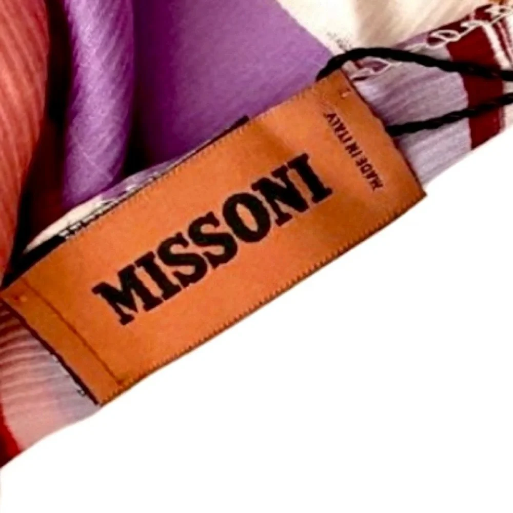 MISSONI Pink Red Multi Shades Printed 100% Silk Scarf NWT